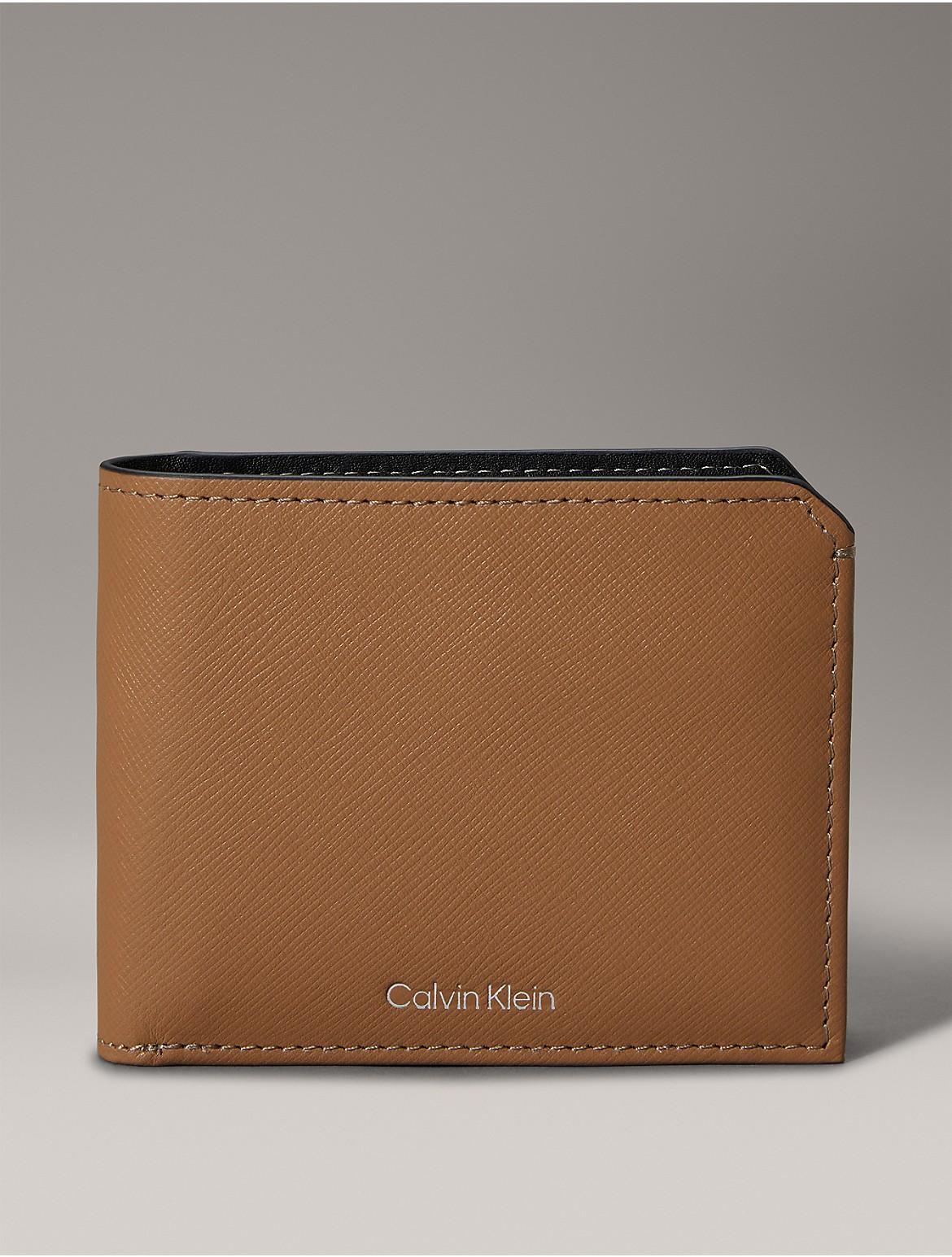 Calvin Klein Men's Saffiano Leather Coin Pouch Bifold Wallet - Brown Product Image