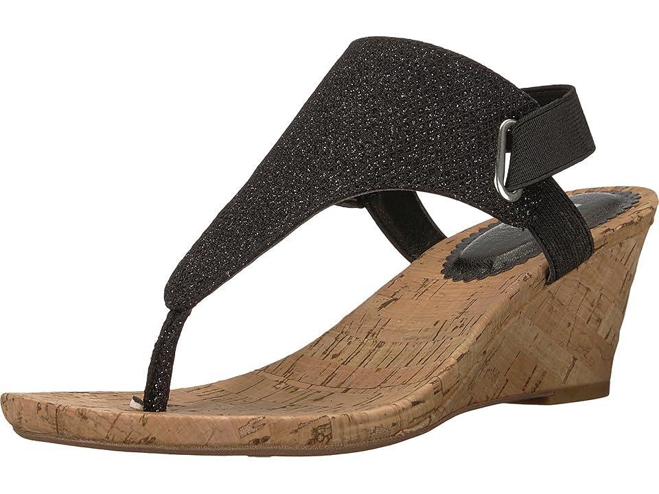 White Mountain Womens All Good Thong Wedge Sandals - Black Product Image