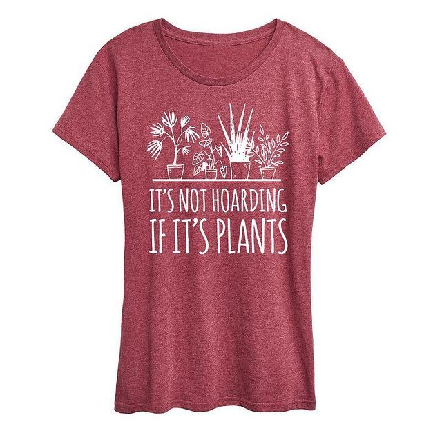 Womens Its Not Hoarding If Plants Graphic Tee Grey Dark Red Product Image