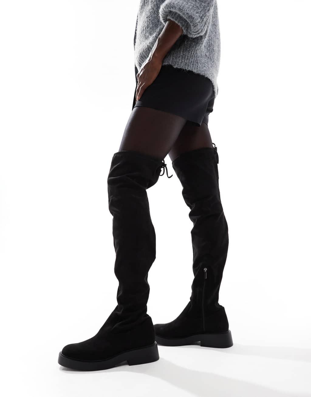 Bershka over the knee stretch boots in black Product Image