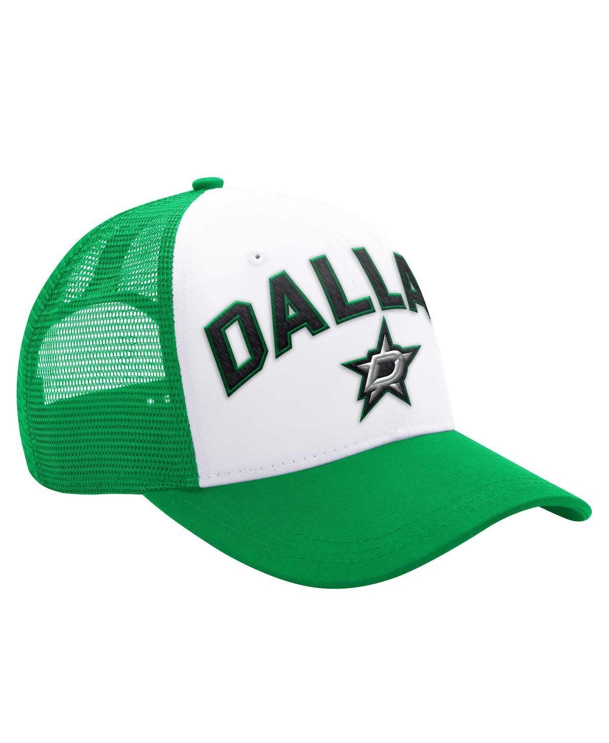 Mens Starter White/Kelly Green Dallas Stars Arch Logo Trucker Adjustable Hat Product Image