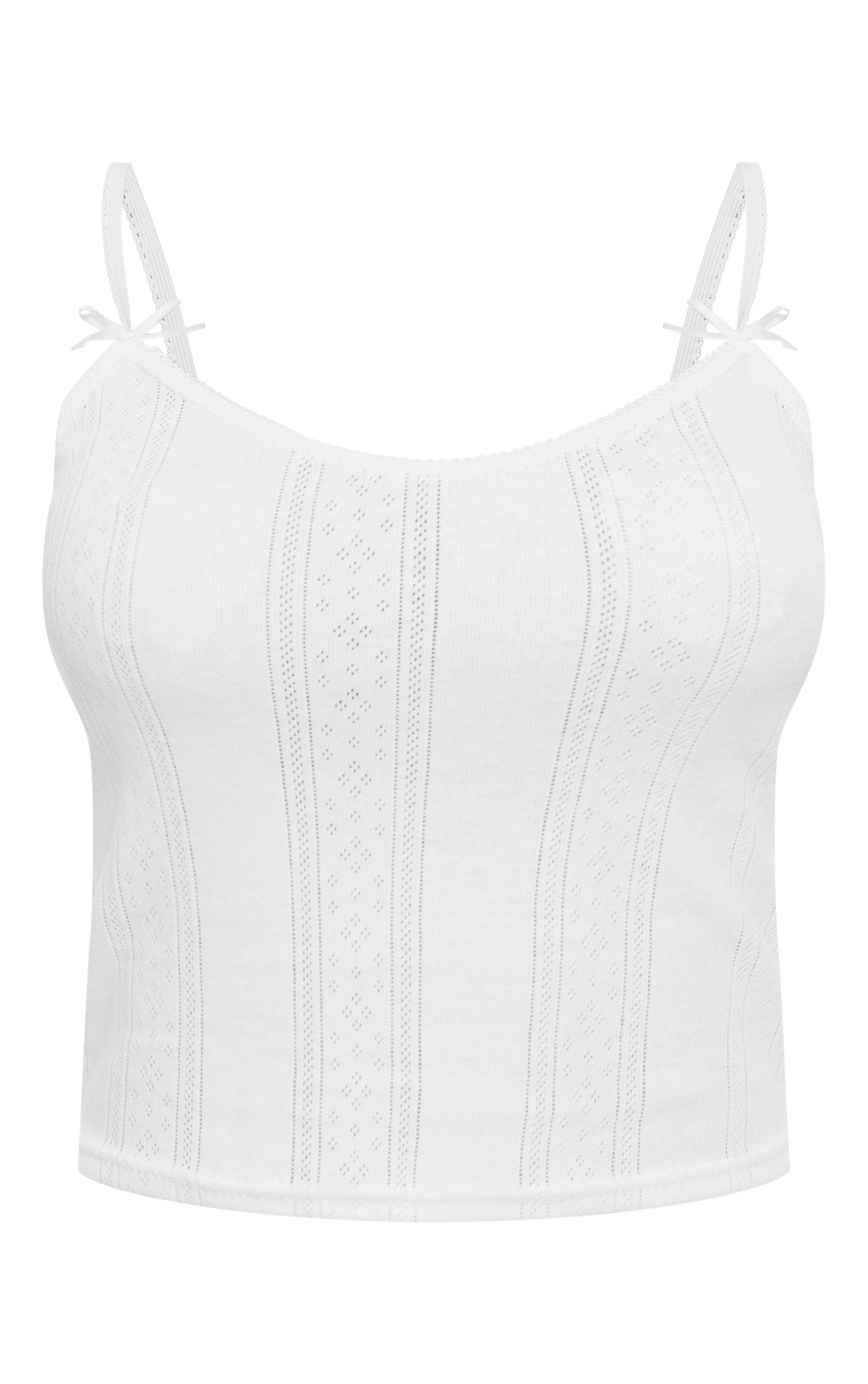 White Pointelle Bow Detail Cami Top Product Image