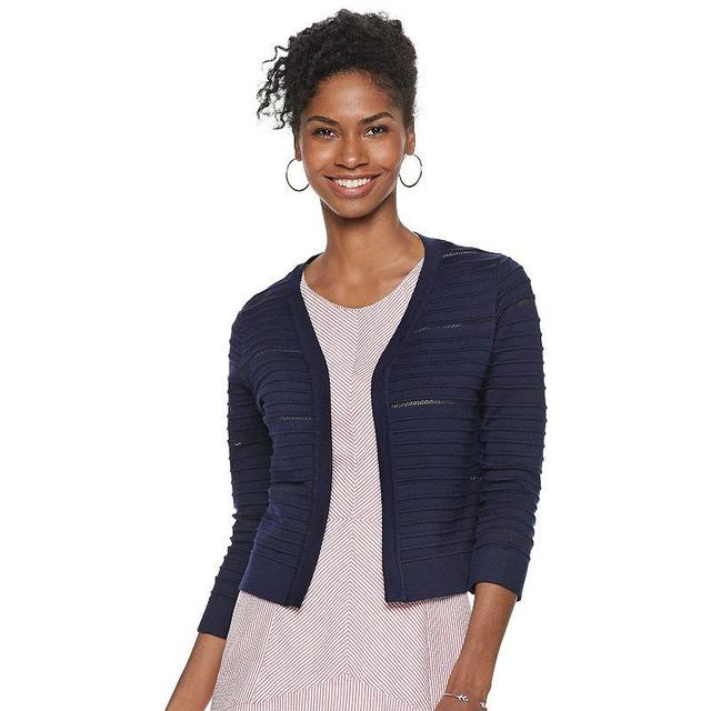 Womens Nina Leonard Open-Weave Knit Bolero Blue Product Image