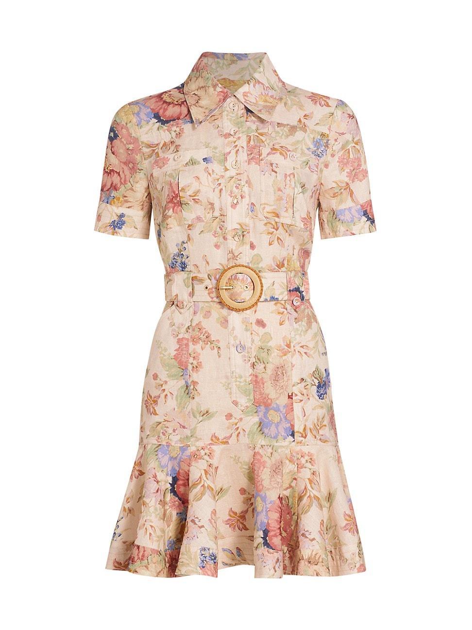 Womens August Belted Floral Linen Minidress Product Image