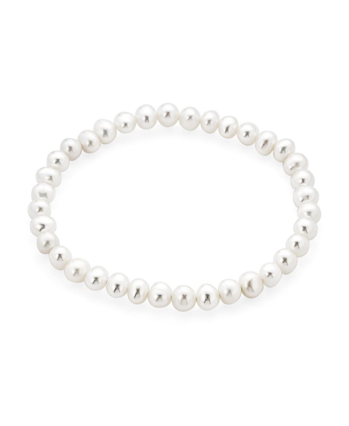 Bling Jewelry Bridal Simple White Freshwater Cultured Pearl Stackable Single Strand Stretch Bracelet For Women For Teen Wedding Product Image