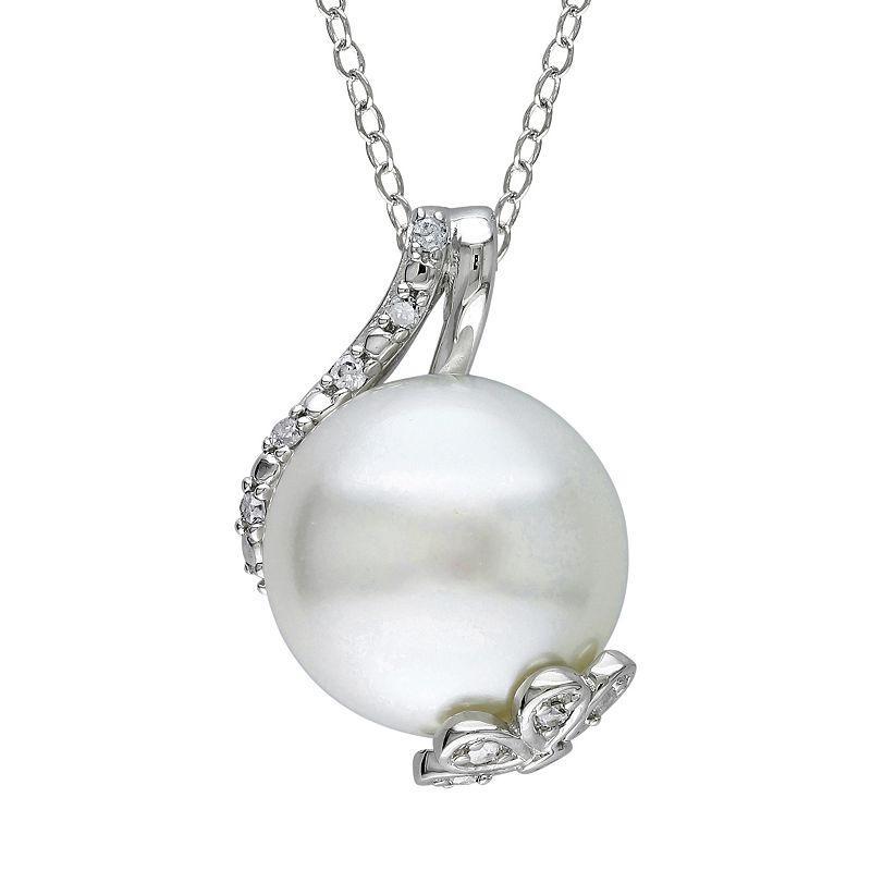 Stella Grace Freshwater Cultured Pearl and 1/10 Carat T.W. Diamond Sterling Silver Pendant Necklace, Womens White Product Image