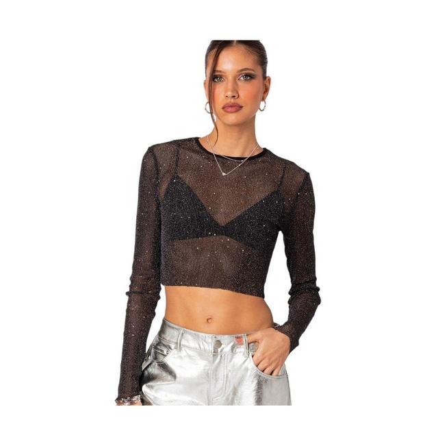 EDIKTED Marly Sequin Sheer Crop Top Product Image