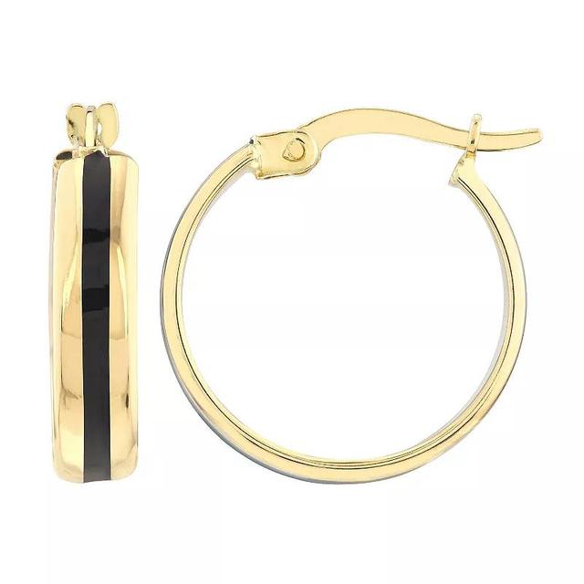 Color Romance 14k Gold Colored Enamel Stripe Hoop Earrings, Womens, Black Product Image