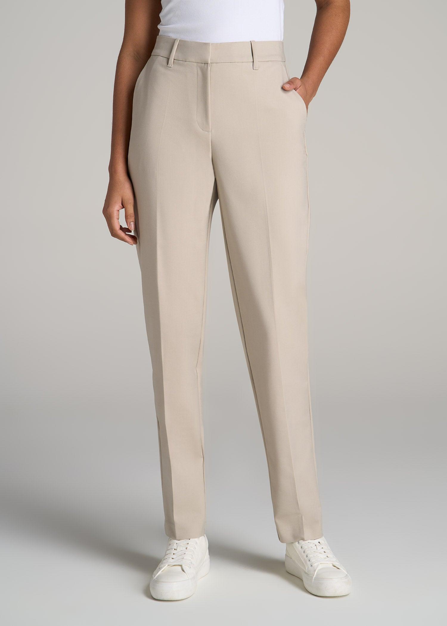 Flat Front Tapered Dress Pants for Tall Women in Stone Product Image