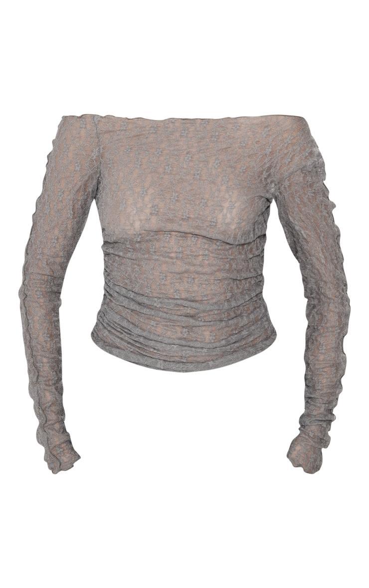 Charcoal Textured Lace Off The Shoulder Long Top Product Image