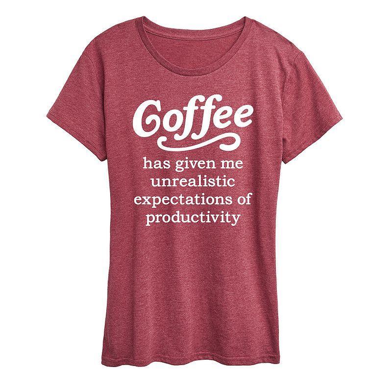 Womens Coffee Unrealistic Expectations Graphic Tee Grey Dark Red Product Image