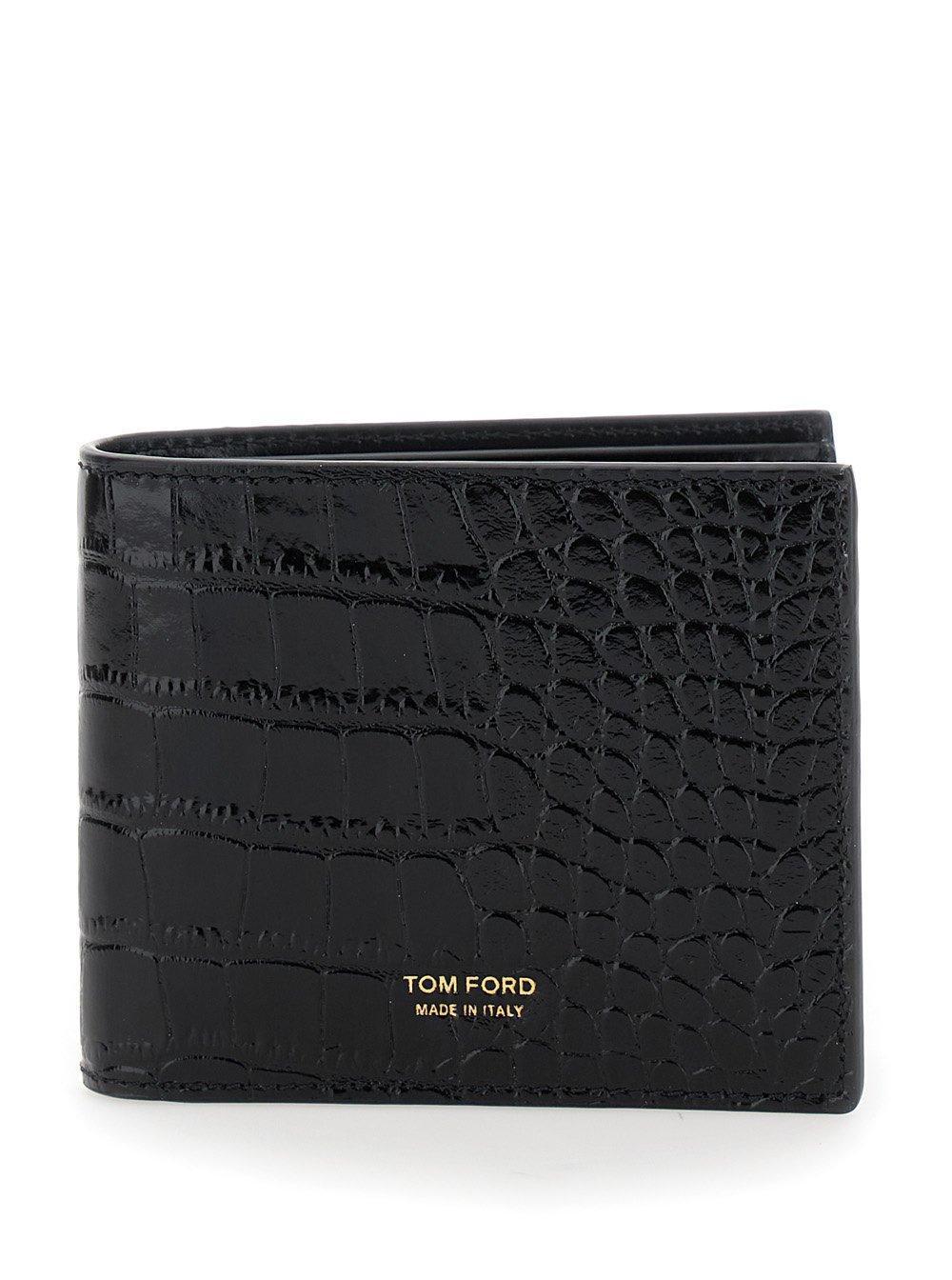 Shiny Printed Croc T Line Classic Bifold Wallet In Black Product Image