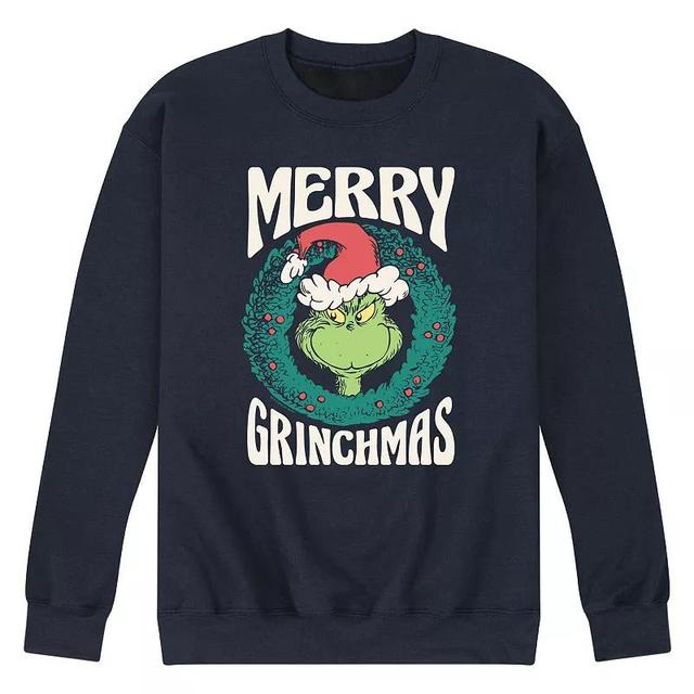 Mens Dr. Seuss The Grinch Merry Christmas Fleece Sweatshirt Blue Product Image