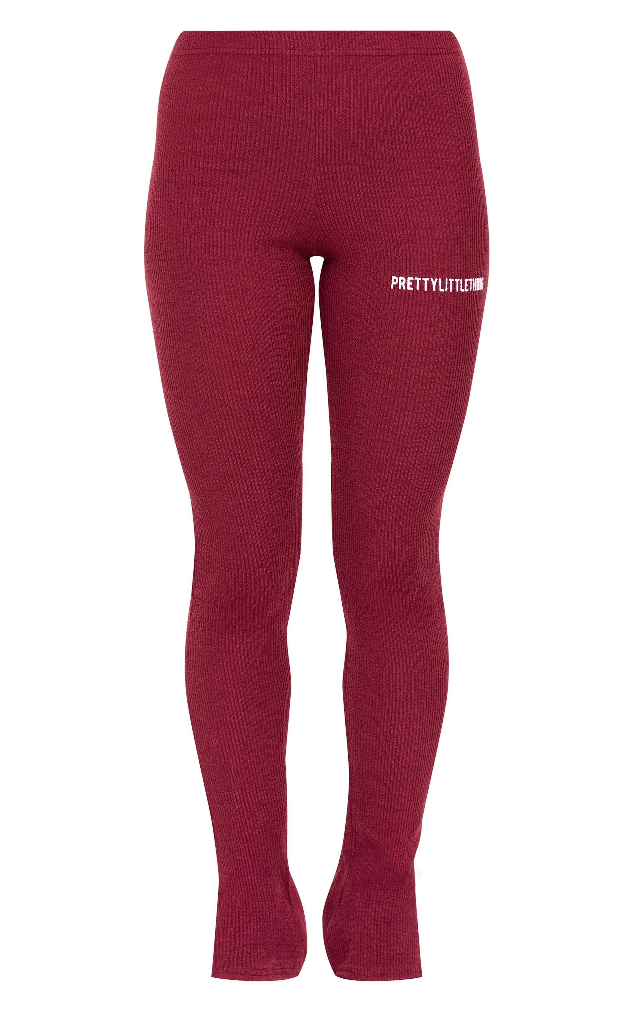 PRETTYLITTLETHING Plum Crinkle Split Hem Rib Leggings Product Image