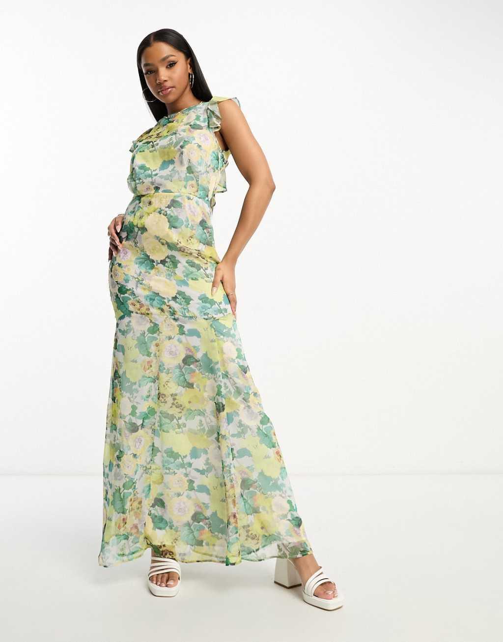 Hope & Ivy tie back frill maxi dress Product Image