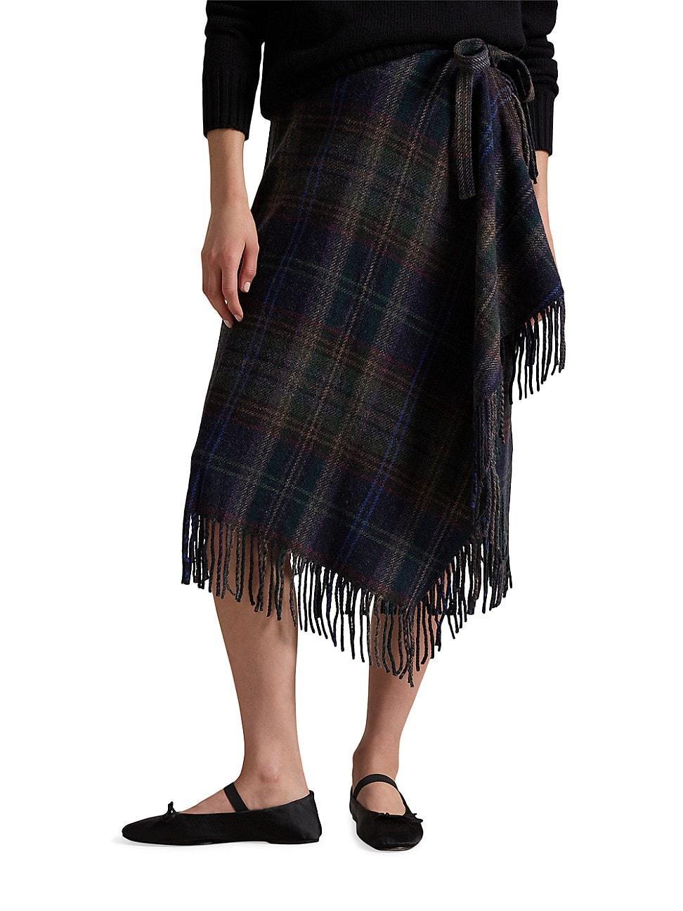 Womens Check Wool-Blend Knit Wrap Skirt product image