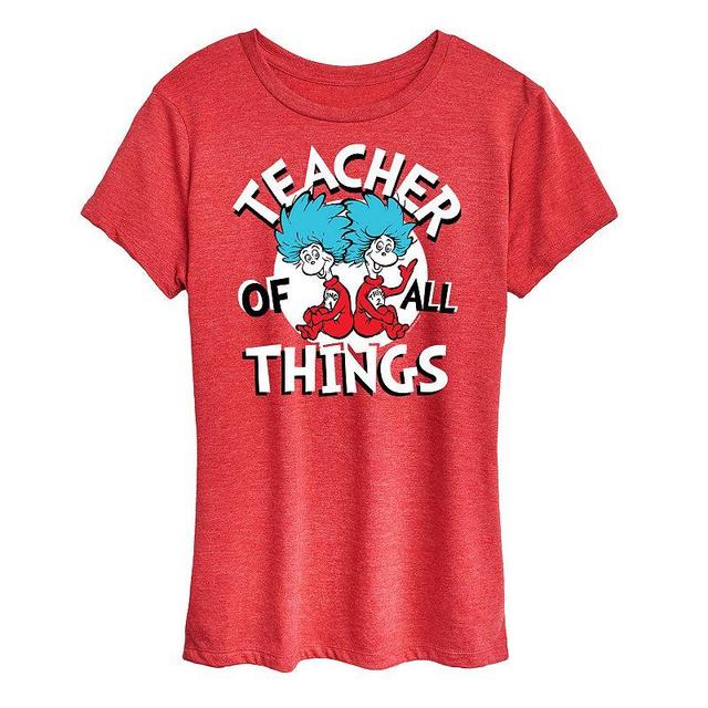 Womens Dr. Seuss Teacher Of All Things Graphic Tee Grey Royal Blue Product Image