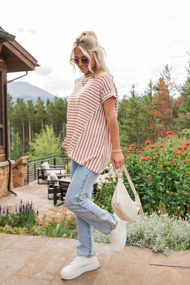 Had It All Tan and Ivory Oversized Stripe Tee Product Image