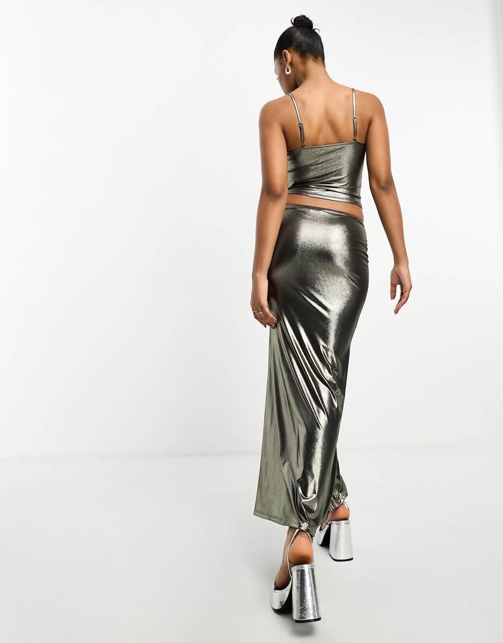 Miss Selfridge column maxi skirt in gold metallic - part of a set Product Image