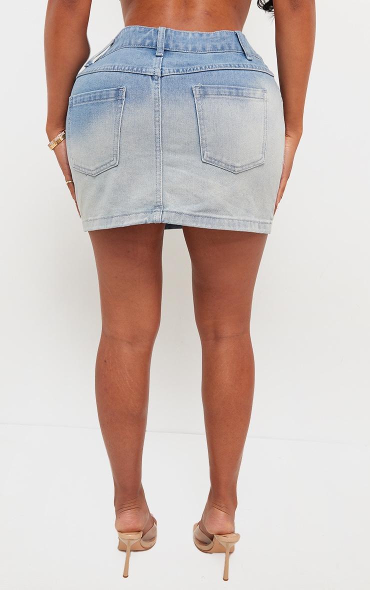 Shape Light Blue Washed Denim Low Rise Mini Skirt Product Image