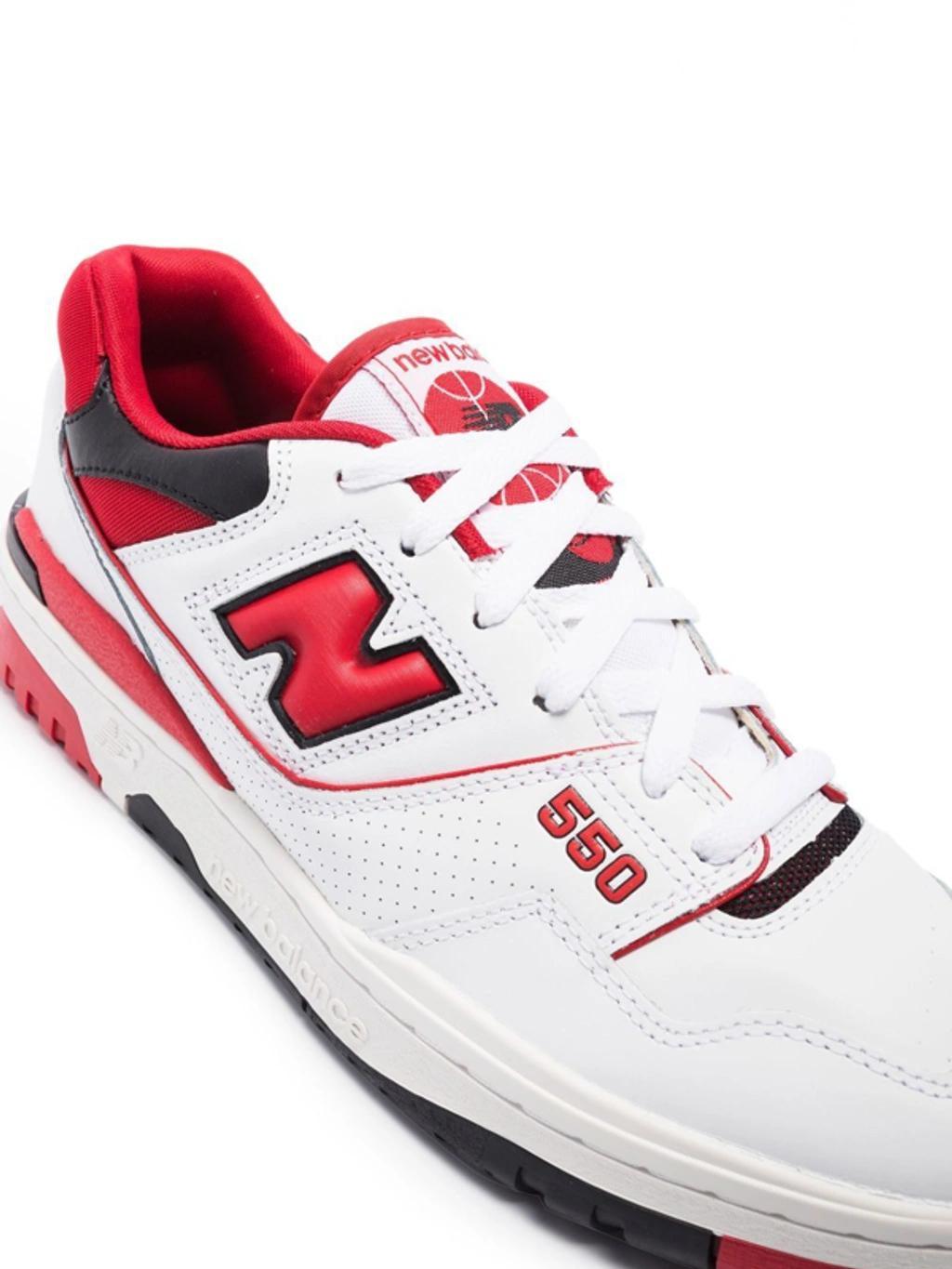 NEW BALANCE White 550 Low-top Leather Sneakers In White Red Product Image