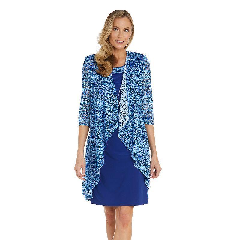 R & M Richards Womens Crochet Lace Jacket & Necklace Dress Product Image