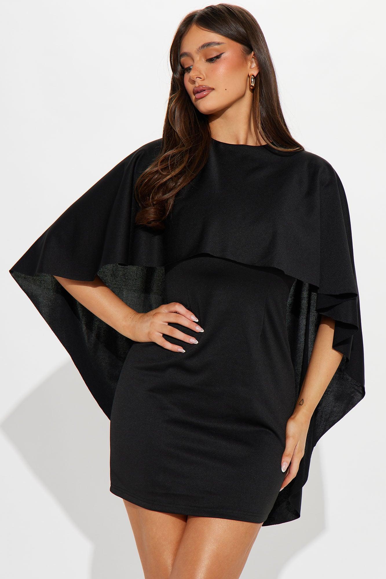 Once In A Lifetime Cape Mini Dress - Black Product Image