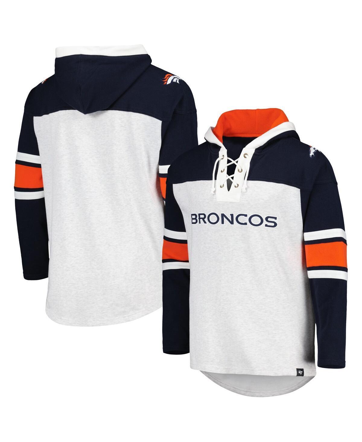 Mens 47 Brand Denver Broncos Heather Gray Gridiron Lace-Up Pullover Hoodie Product Image