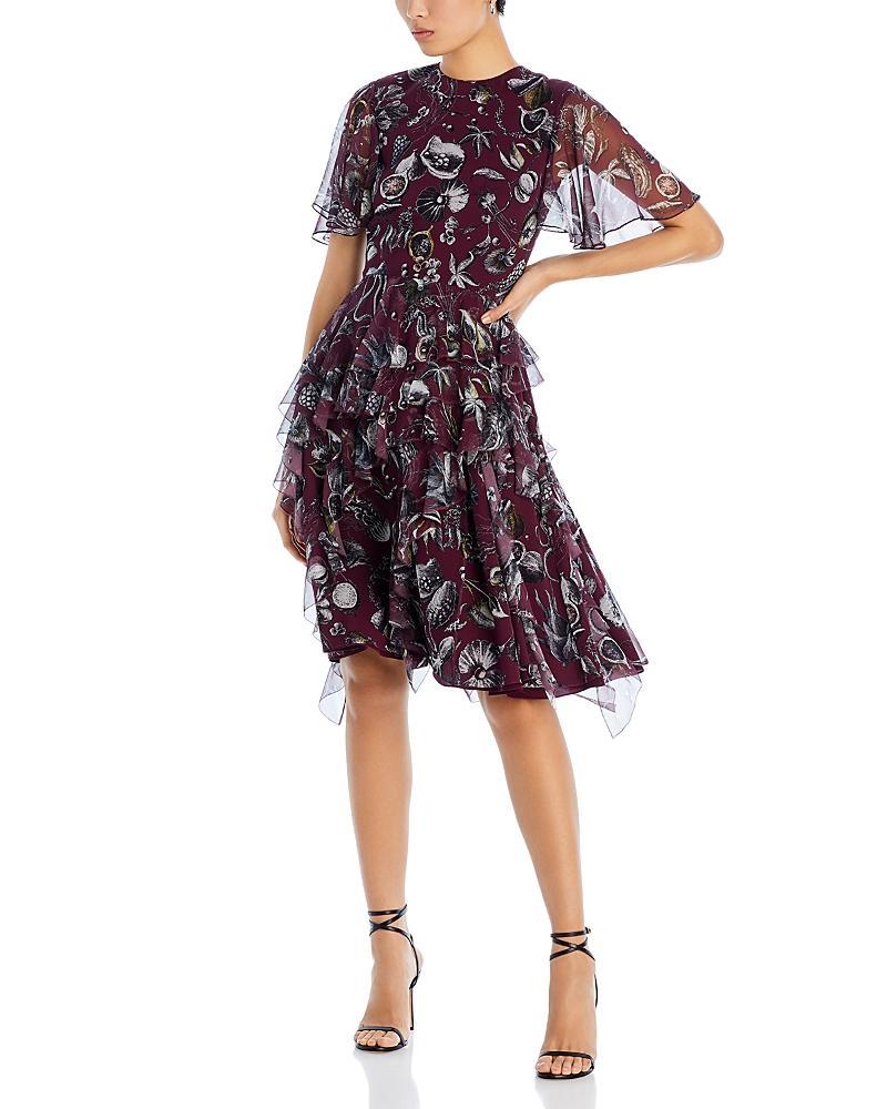 Womens Marine Graphic Silk Ruffled Chiffon Dress Product Image