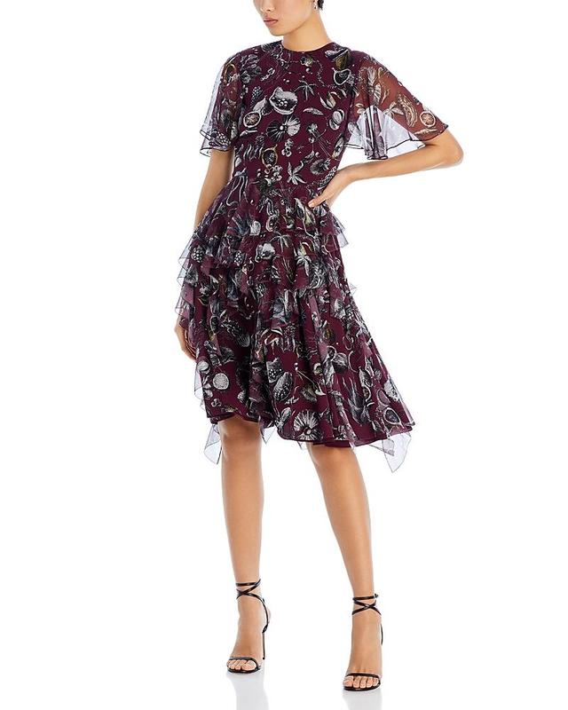 Womens Marine Graphic Silk Ruffled Chiffon Dress Product Image