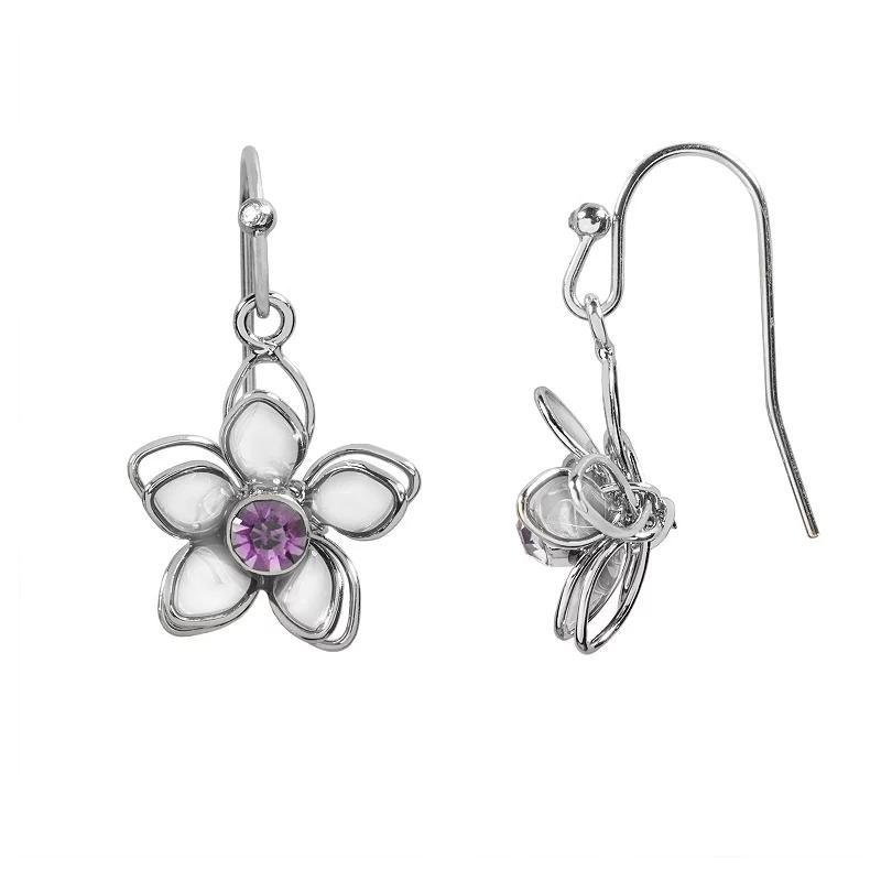 LC Lauren Conrad Crystal Flower Framed Drop Earrings, Womens, Purple Product Image