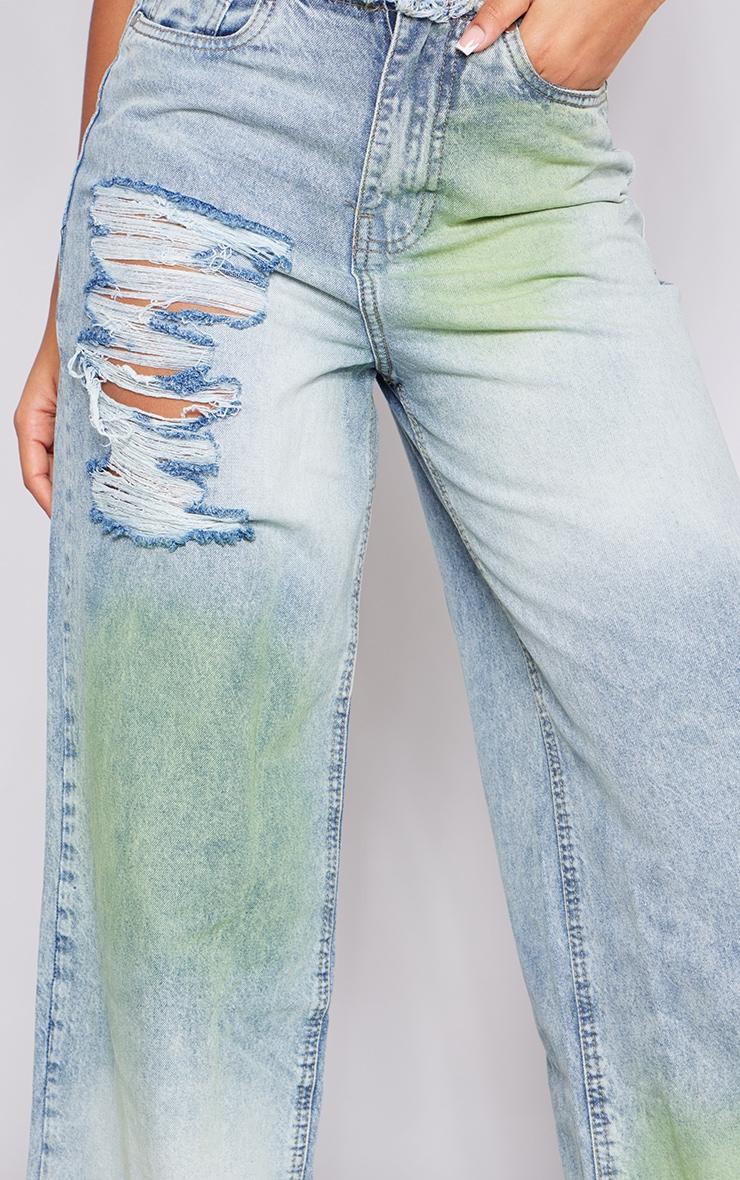 Green Tint Vintage Wash Distressed Seam Detail Wide Leg Jeans Product Image