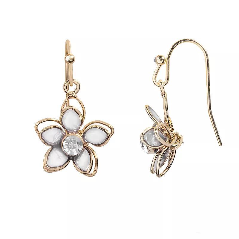 LC Lauren Conrad Crystal Flower Framed Drop Earrings, Womens, Clear Product Image