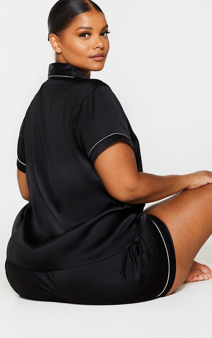 PRETTYLITTLETHING Plus Black Satin Pocket PJ Set Product Image