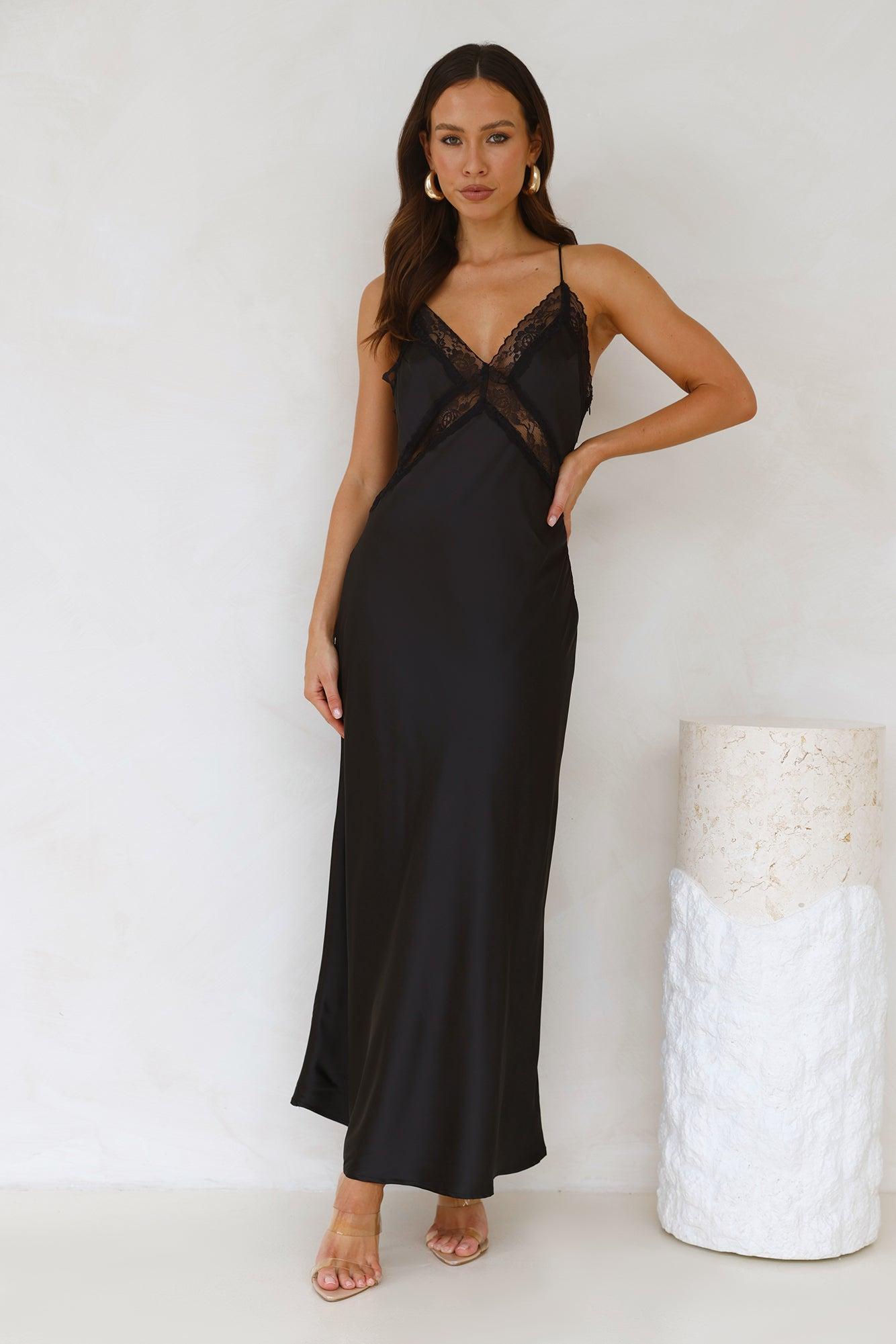 Ultimate Love Satin Slip Maxi Dress Black Product Image