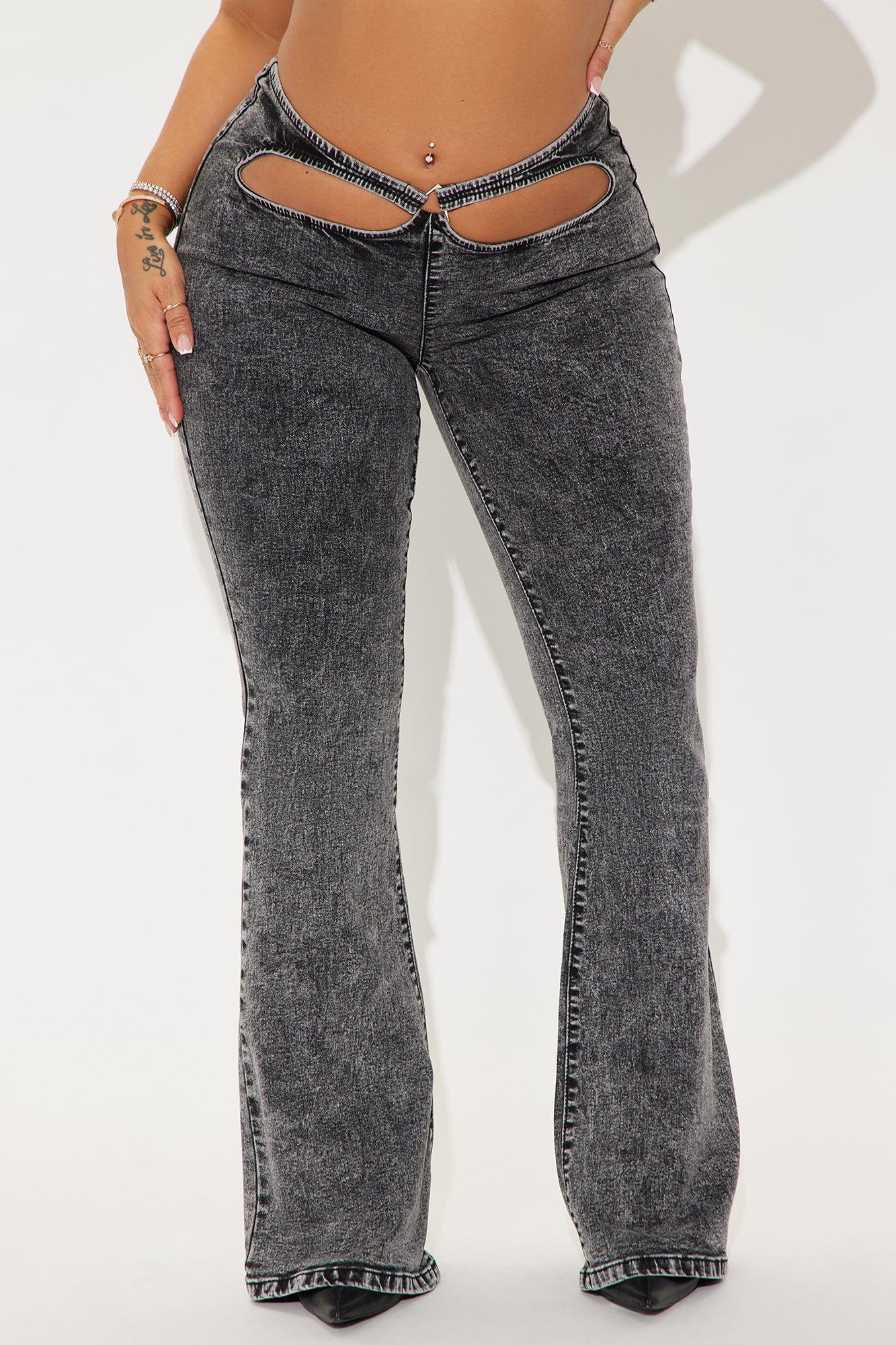 Causing Controversy Stretch Cut Out Bootcut Jeans - Black Wash Product Image