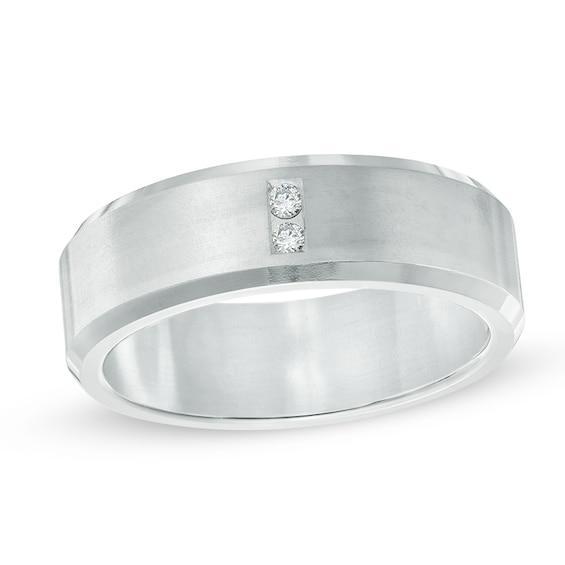 Men's Diamond Accent Beveled Edge Wedding Band in Titanium Product Image