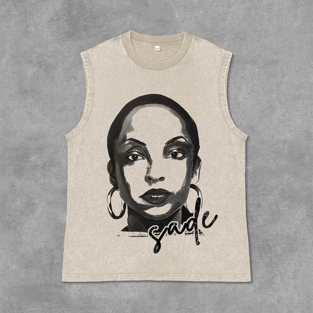 Vintage Sade Adu Graphics Print Acid Washed Tank Top Product Image