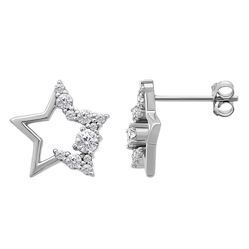 Aleure Precioso Sterling Silver Pave Cubic Zirconia Open Star Stud Earrings, Womens Product Image