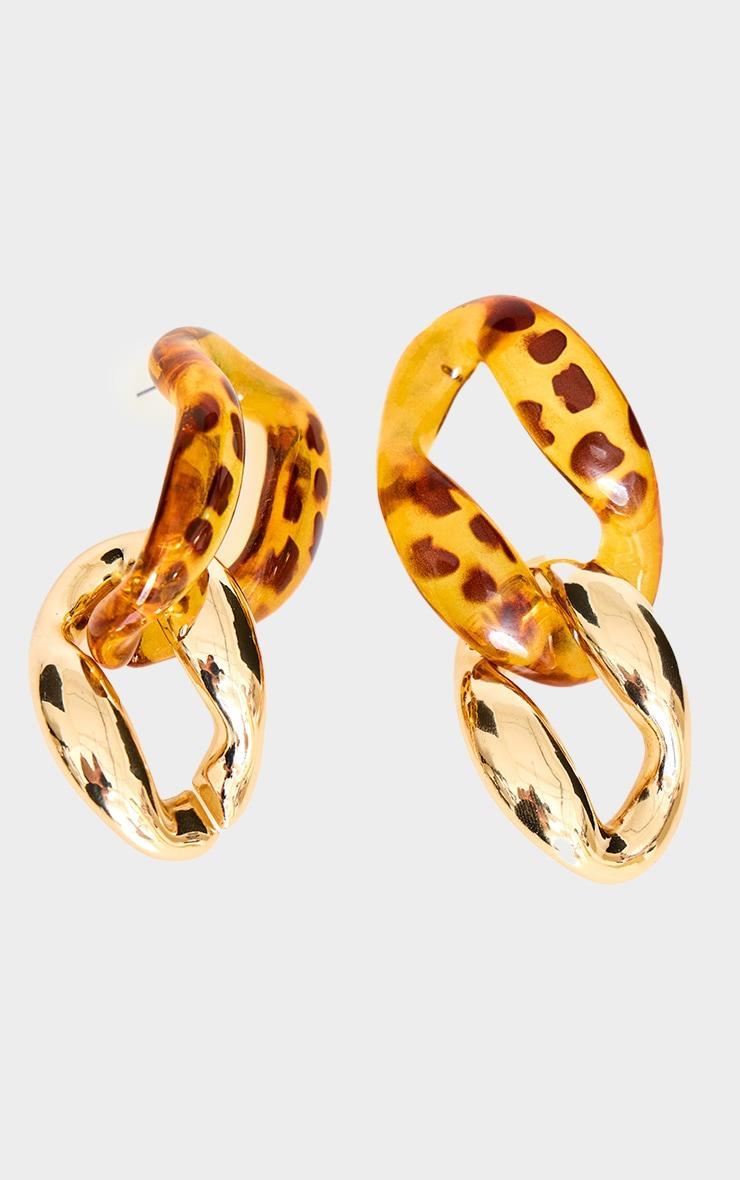 Gold Double Hoop Leopard Print Earrings Product Image