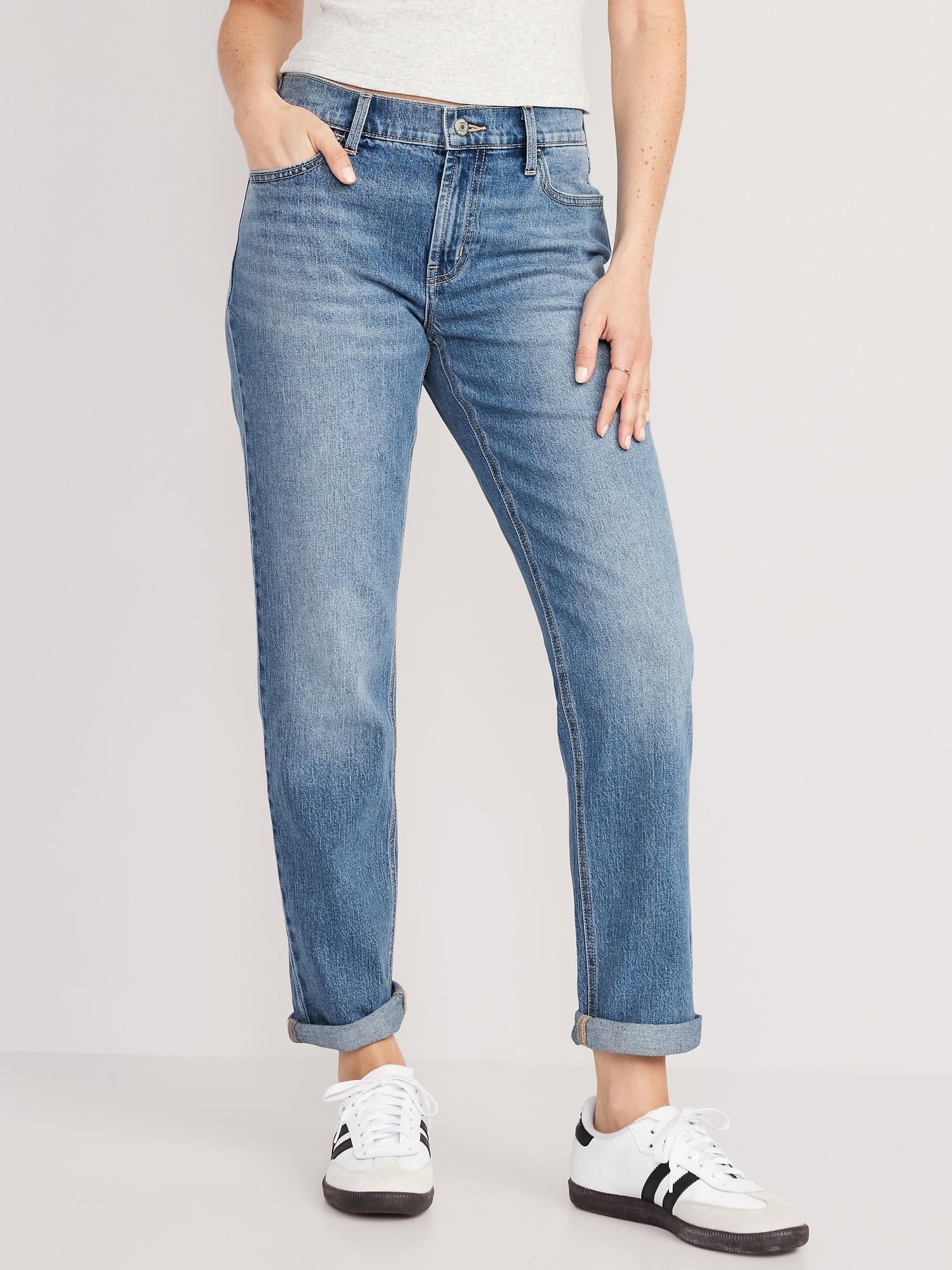 Mid-Rise Boyfriend Straight Jeans for Women Product Image