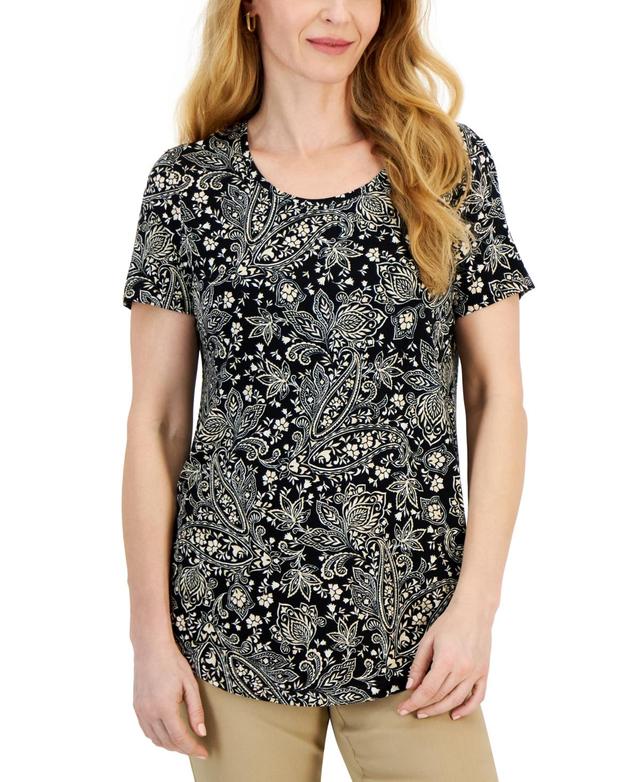 Petite Paige Paisley Short-Sleeve Top, Created for Macy's Product Image