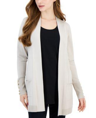 Petite Open-Front Button-Cuff Cardigan, Created for Macy's Product Image