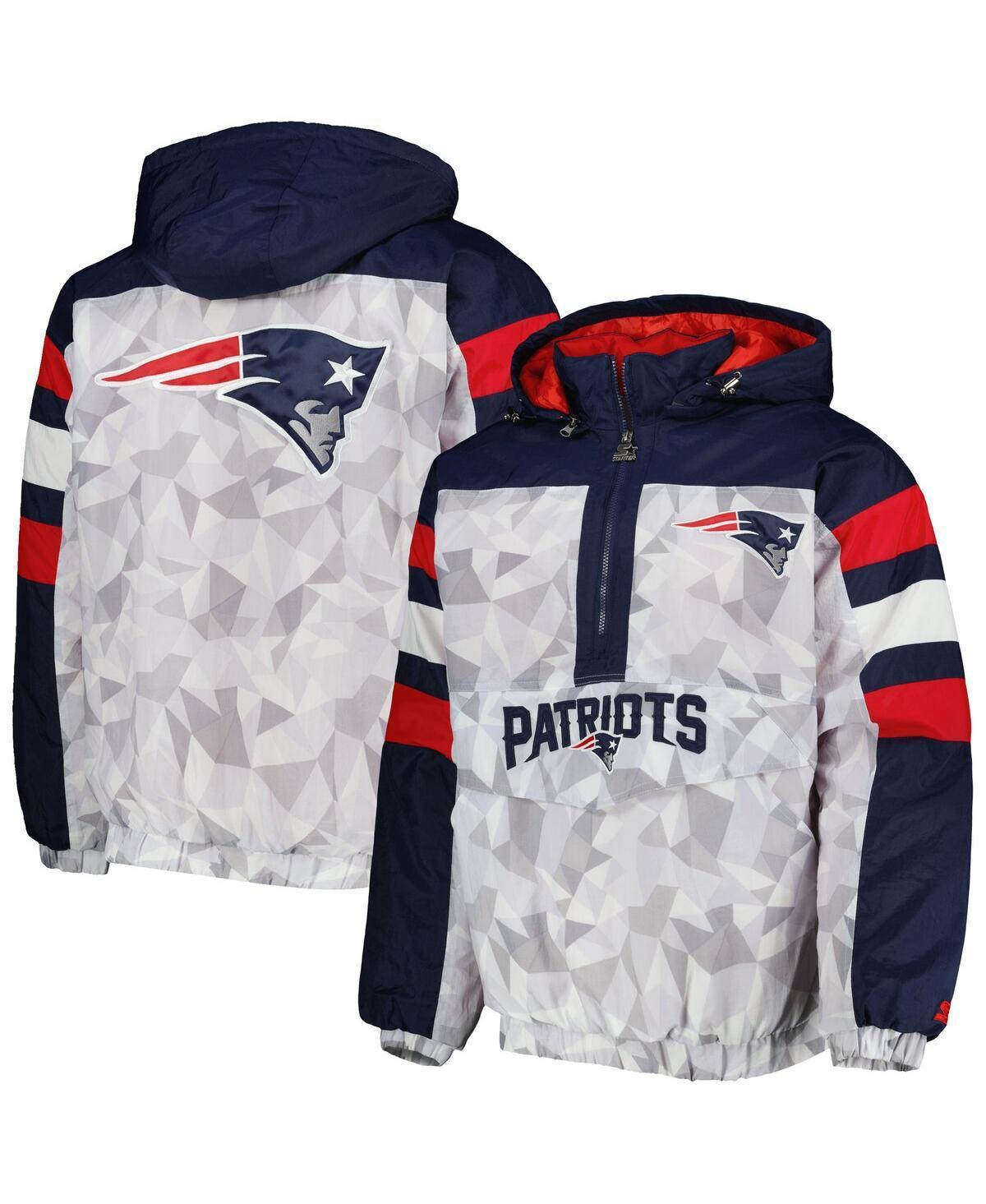 Mens Starter White New England Patriots Thursday Night Gridiron Raglan Half-Zip Hooded Jacket - White Product Image