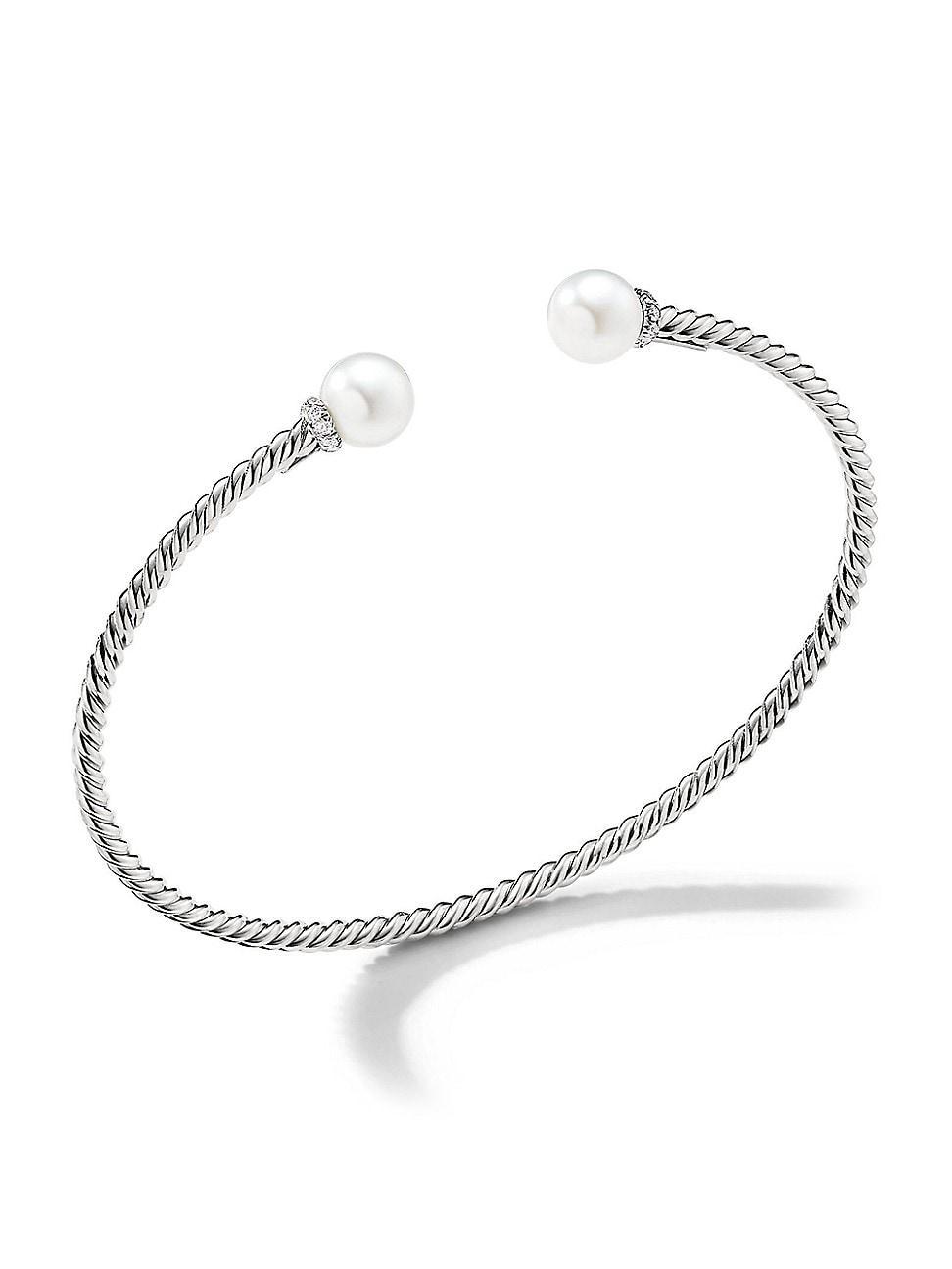 Womens Petite Solari Pearl Bracelet In 18K White Gold with Pav Diamonds Product Image