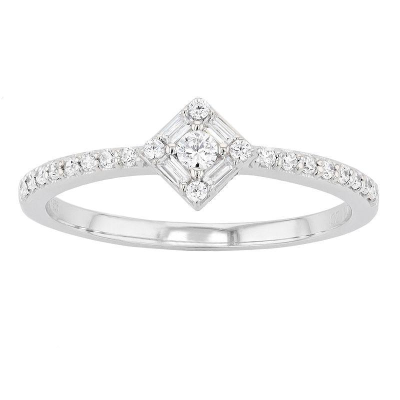 Sterling Silver 1/4 Carat T.W. Round & Baguette Diamond Ring, Womens White Product Image