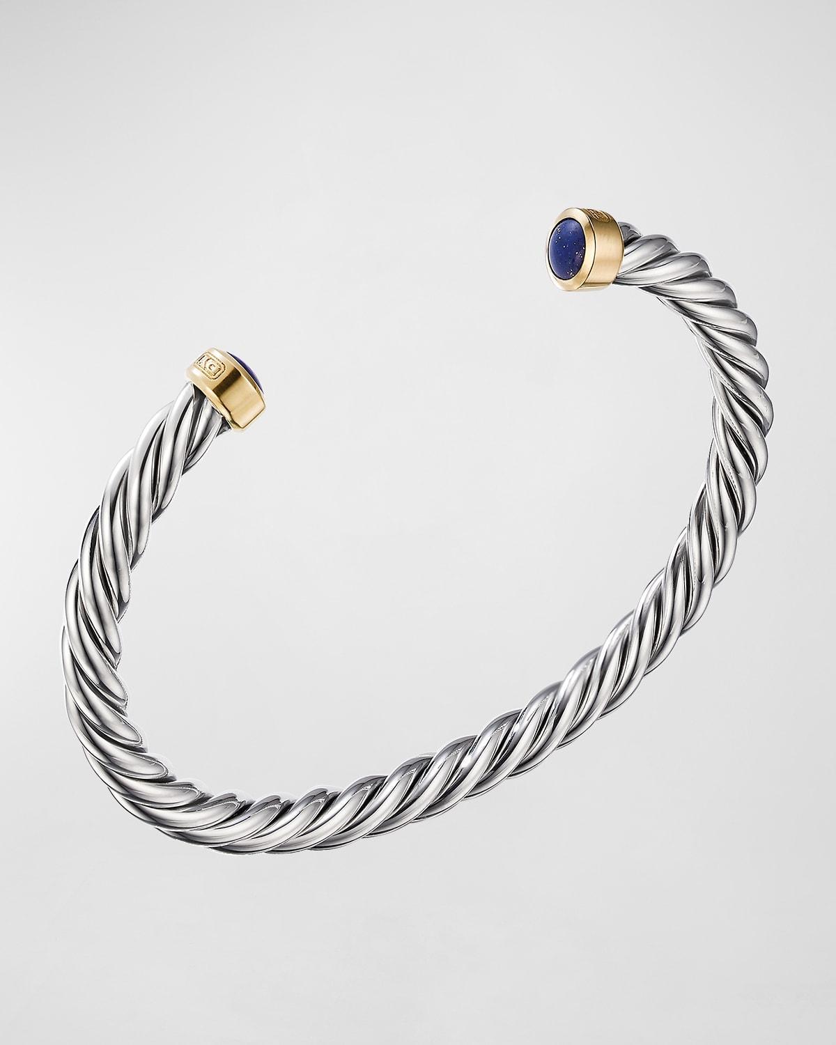 Mens Cable Classic Sterling Silver, 18K Yellow Gold & Lapis Lazuli Cuff Bracelet - Silver - Size Large Product Image