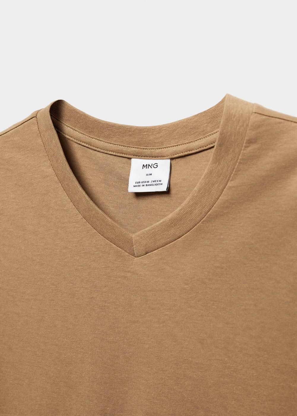 MANGO MAN - Basic cotton V-neck T-shirt medium brownMen Product Image