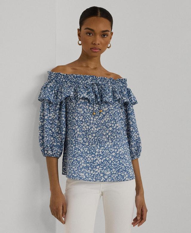 Women's Cotton Ruffled Off-The-Shoulder Blouse Product Image