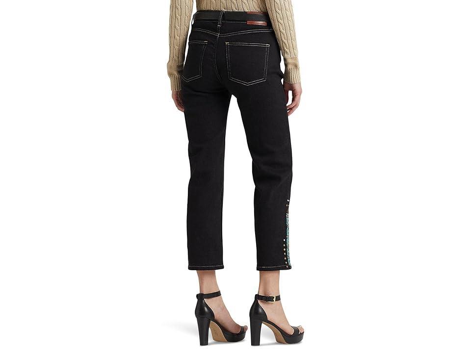 LAUREN Ralph Lauren Beaded High-Rise Straight Cropped Jeans in Black Rinse Wash (Black Rinse Wash) Women's Clothing Product Image